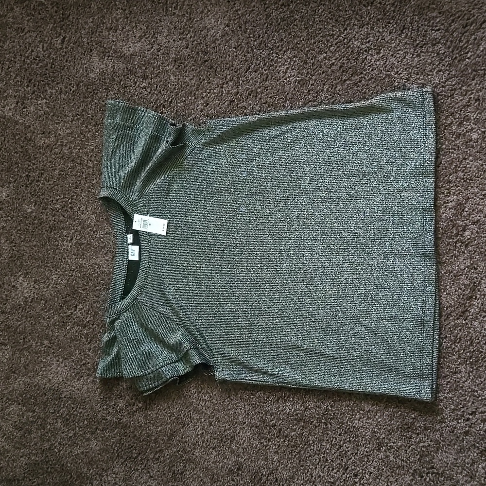 NEW GAP Black Silver Stripe Flutter Sleeve Top M